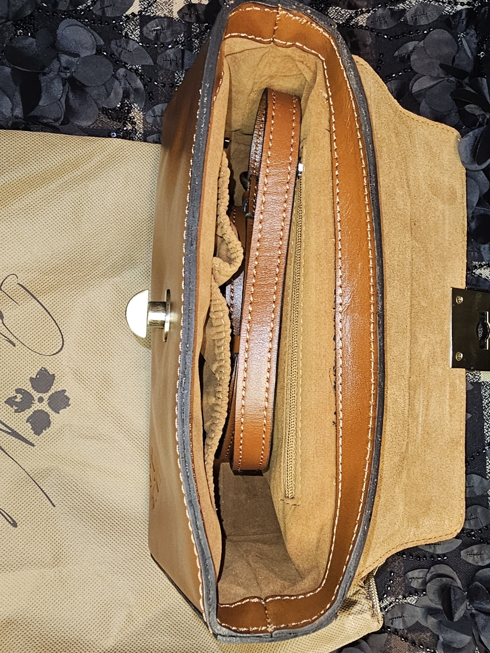 Patricia Nash Cognac Tan Leather Top-Handle Satchel with Gold Hardware - Picture 2 of 4